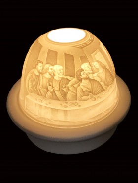 Porcelain last Supper Candle Dome Light w/Candle Plate